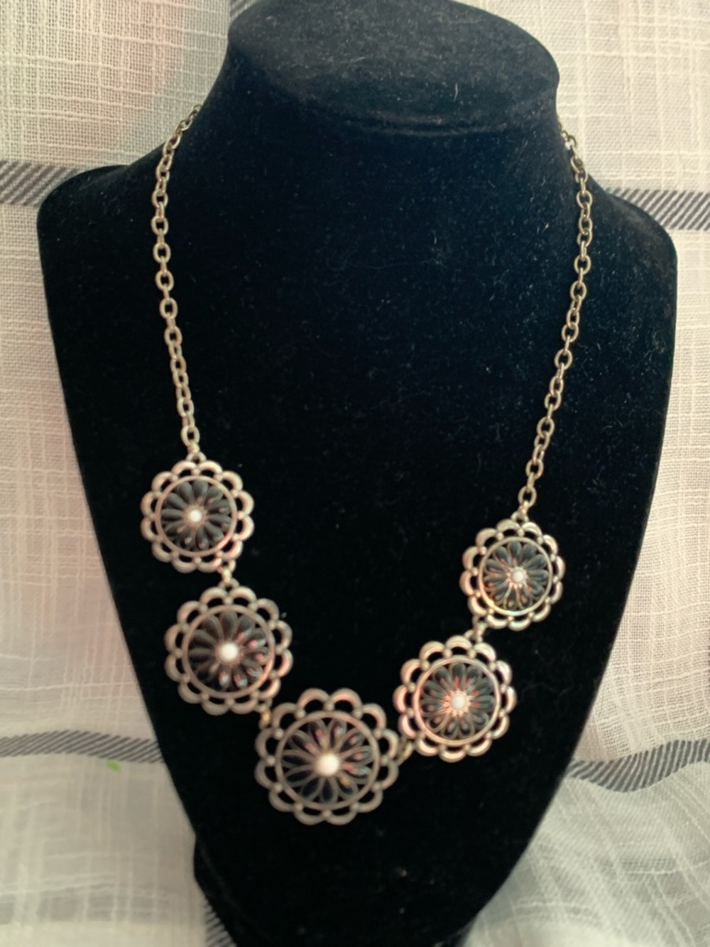 VTG Pendant Necklace By Grace Adele Black enamel